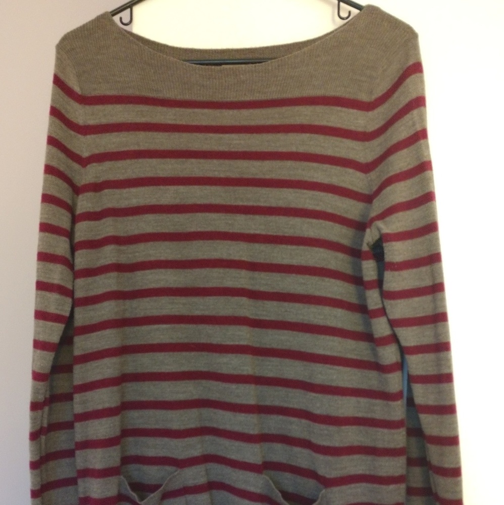 Loft Large striped lightweight sweater magenta